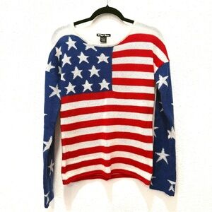 Planet Gold crew neck pullover American flag Knit Sweater L